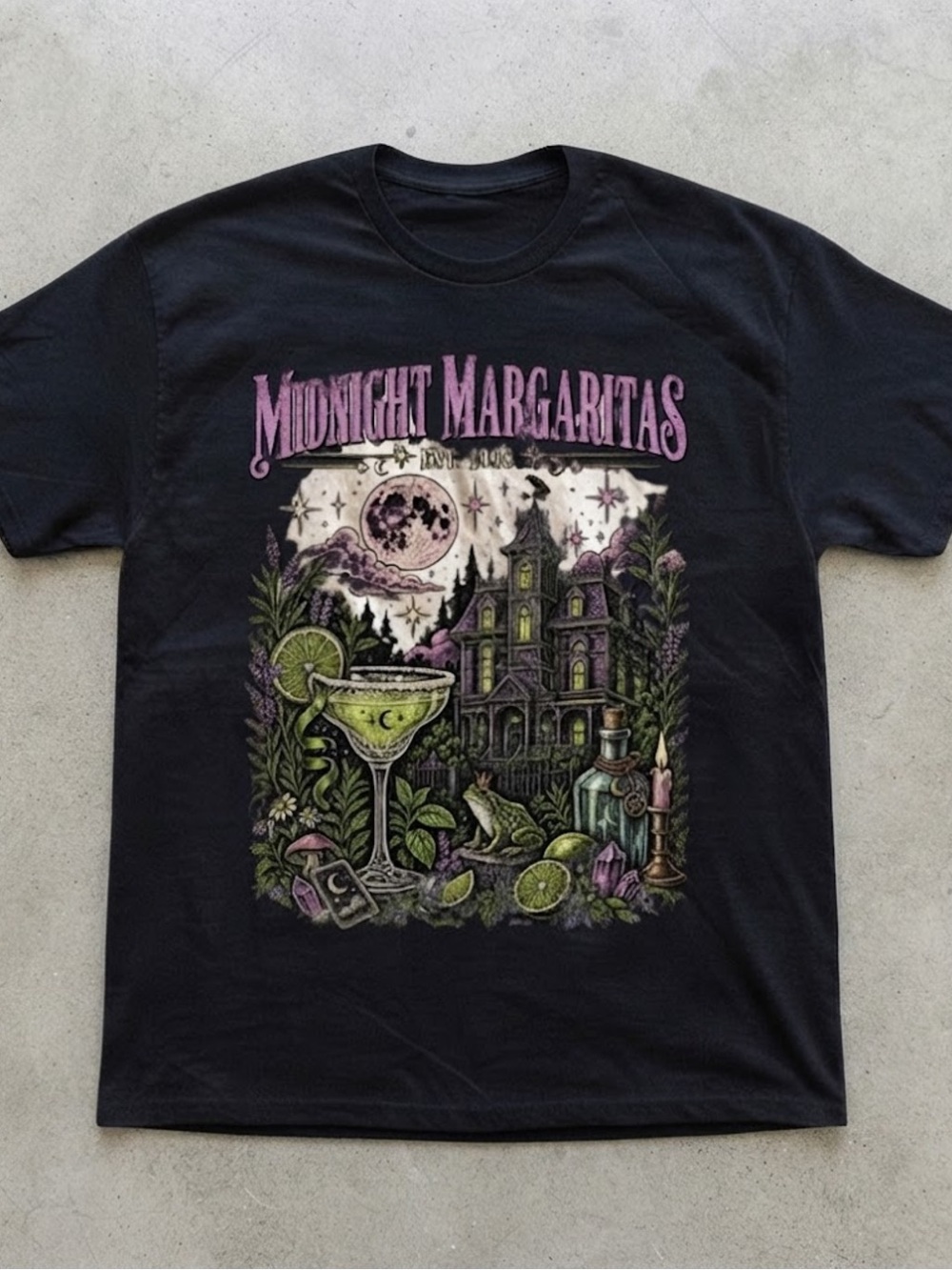 Midnight Margaritas Witchy Graphic Black Cotton Gildan T-shirt